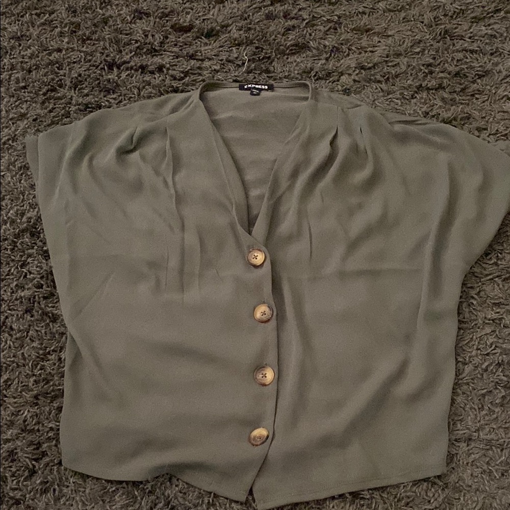 Express- Olive Button-Down Blouse